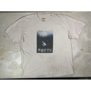 POETS Mens XL Graphic T Shirt Face Gun Print White Cotton Made in USA